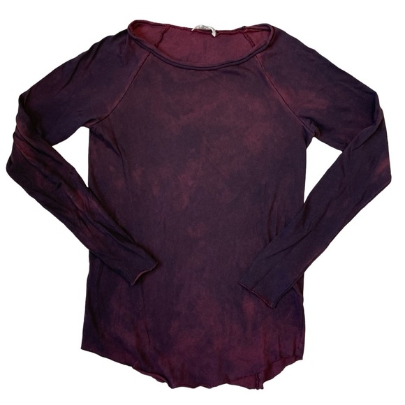 Cotton Citizen Burgundy Tie-Dye Long Sleeve Supima Cotton Tee - Size XS - Picture 2 of 11